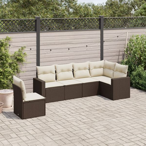 vidaXL 6-tlg. Garten-Sofagarnitur mit Kissen Braun Poly Rattan, 3219023