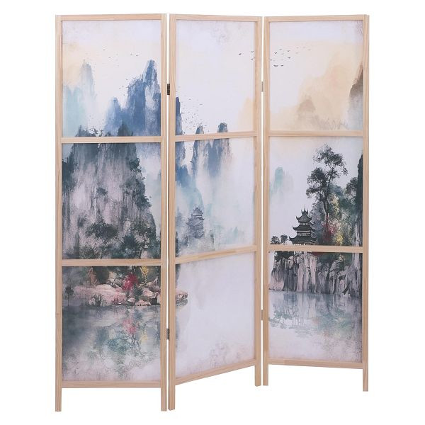 Mendler Paravent HWC-O70, Trennwand Sichtschutz Raumtrennung Naturmotive Holz MVG Polyethylen 170x137cm, Berge, 130677