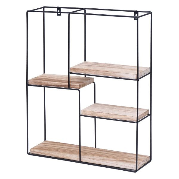 Mendler Wandregal HWC-K76, Hängeregal Schweberegal Regal, 4 Regalböden Metall Massiv-Holz Industrial 51x40x11cm, natur, 98617