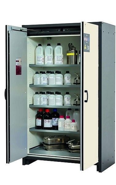 asecos Sicherheitsschrank Q-CLASSIC-30, Q30.195.116 in reinweiß RAL 9010 mit 4x Fachboden (Edelstahl), 31003-070-30009
