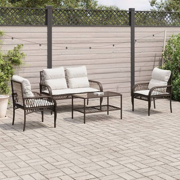 vidaXL 4-teilig Garten-Sofagarnitur mit Kissen Braun Poly Rattan, 368728