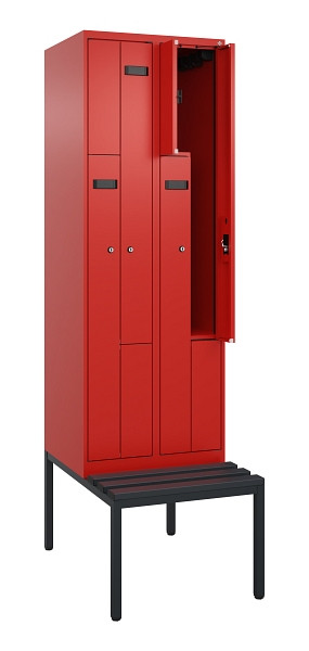 C+P Z-Spind Evolo PLUS, Bank, 4 Fächer, 2120x600x815mm, 3020/3020, Zylinderschloss, Sitzfläche Kunststoff, Sitzbank, 0490537-204 S10106