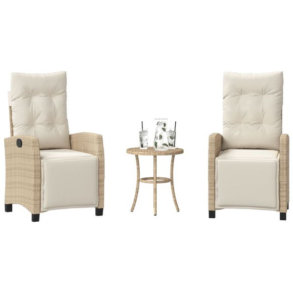 vidaXL 3-tlg. Bistro-Set mit Kissen Beige Poly Rattan, 365252