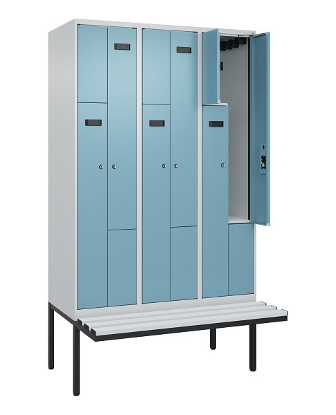 C+P Z-Spind Evolo PLUS, Bank, 6 Fächer, 2120x1200x815mm, 7035/0010, Zylinderschloss, Material Sitzfläche Kunststoff, 0490437-326 S10090