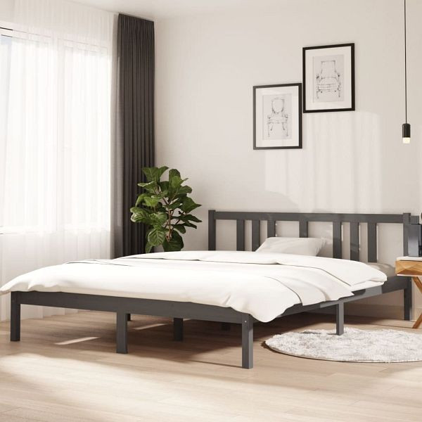 vidaXL Massivholzbett Grau 150x200 cm, Material des Bettgestells: Massives Kiefernholz, 814891