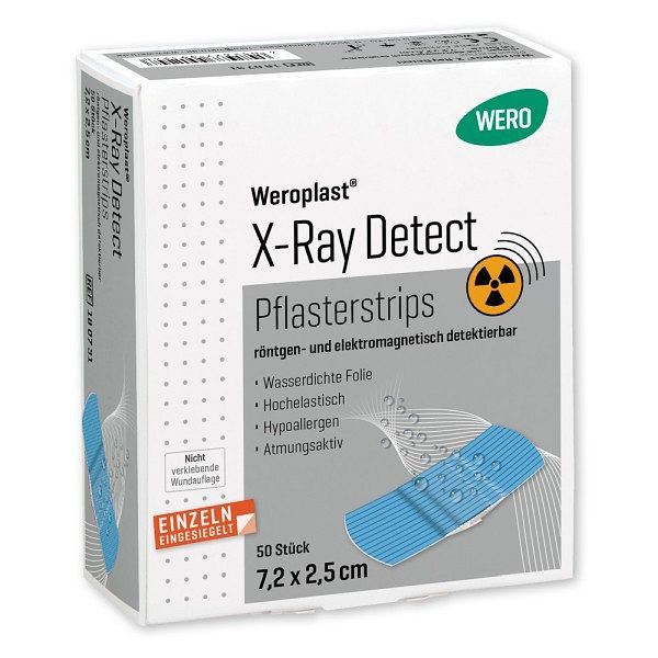 WERO Weroplast X-Ray Detect Pflasterstrips 7,2x2,5 cm, detektierbar, VE: 50 Stück, 180731
