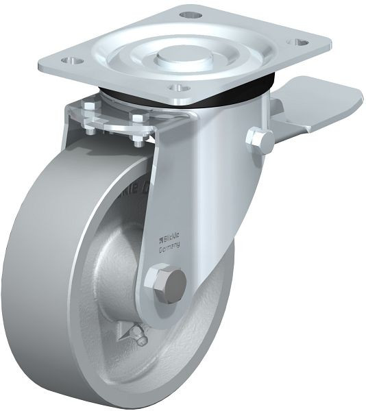 Blickle L-G 150G-ST Stahlblech-Lenkrolle, mittelschwere Ausführung, mit Anschraubplatte & Feststeller, Guss, Grau, 11957