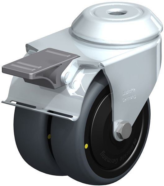 Blickle LMDA-TPA 75K-FI-ELS-FK Apparate-Doppel-Lenkrolle mit Rückenloch & Feststeller, Thermoplastisches Gummi-Elastomer, Grau, 637769