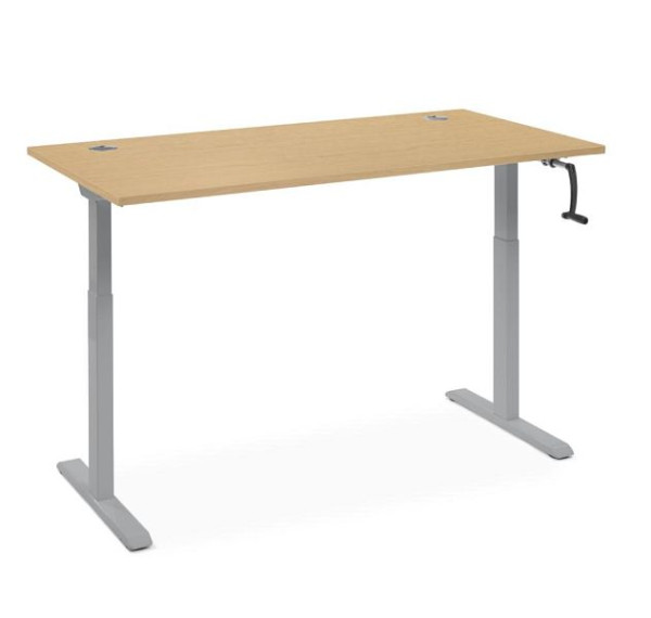 Deskin Schreibtisch manuell höhenverstellbar Flex Modul K, Dekor Buche, Gestell Alusilber, B 1800 x T 800 x H 710-1190 mm, 360347