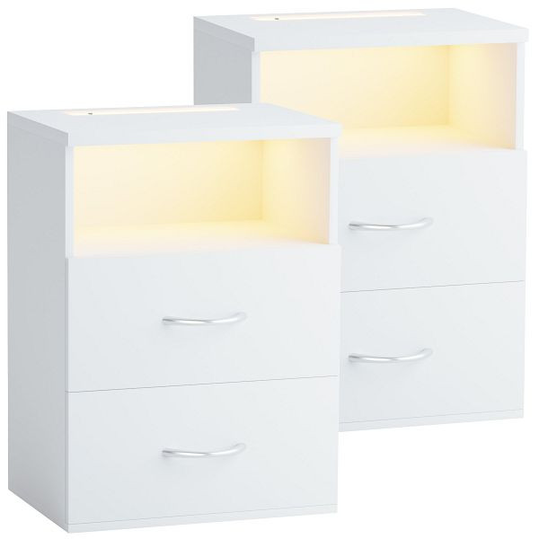 casaria Nachttisch Jamie 2er-Set Weiß 55x40x28cm, 109674