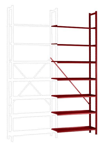 Manuflex Büro-Steck-Anbauregal mit 7 pulverbeschichteten Stahlböden, HxBxT = 2600 x 960 x 300 mm, rubinrot, RA3172.3003