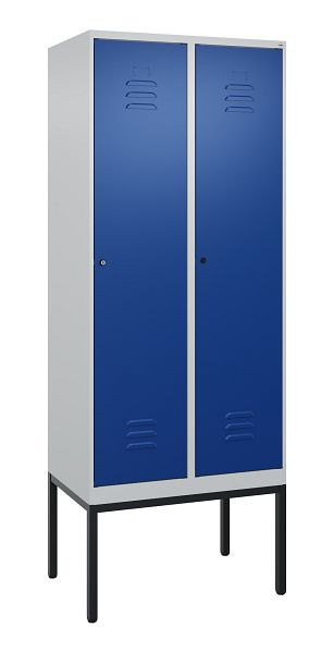 C+P Umkleidespind Classic PLUS mit Mitteltrennwand, Gestell, 2 Abteile, 2120x800x500mm, 7035/5010, Zylinderschlösser, 0800307-22F S10018