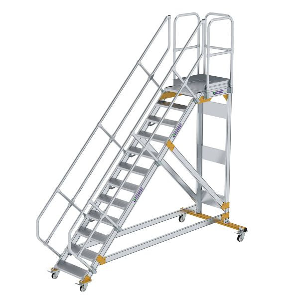Munk Günzburger Steigtechnik Plattformtreppe 45° fahrbar Stufenbreite 600 mm 12 Stufen Aluminium geriffelt, 600772