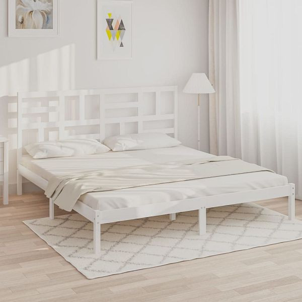vidaXL Massivholzbett Weiß 180x200 cm, Material des Bettgestells: Massives Kiefernholz, 3105966