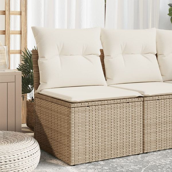 vidaXL Gartensofa ohne Armlehnen mit Kissen Beige Poly Rattan, 366050