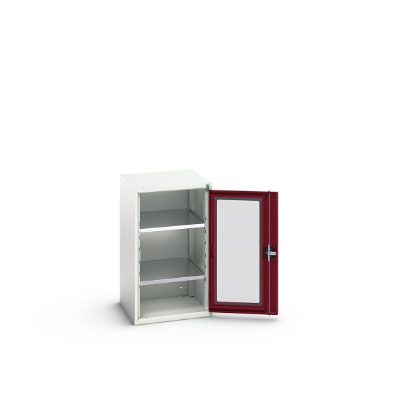 bott verso Flügeltürschrank mit Sichtfenster, mit 2 Fachböden, BxTxH: 525 x 550 x 900 mm, Lichtgrau / Purpurrot, 16926075.24