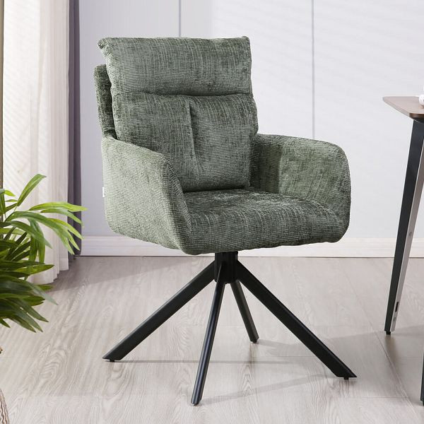 HOME DELUXE Esszimmerstuhl mit Armlehne ALUNA Chenille, 5er Set Grün, 71761