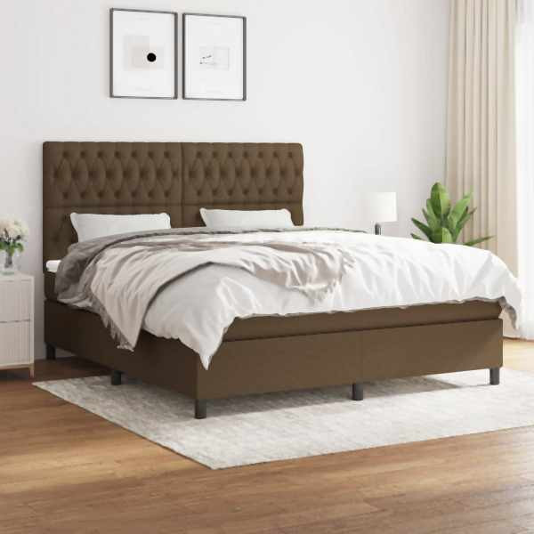 vidaXL Boxspringbett mit Matratze Dunkelbraun 180x200 cm Stoff, 3142036