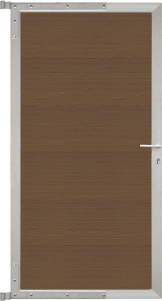 T&J MAX-XL-Tor-Komplettset, 90 x 173 cm, Füllung teak, Rahmen silber, 44039