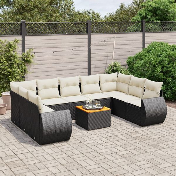 vidaXL 10-teilig Garten-Sofagarnitur mit Kissen Schwarz Poly Rattan, 3257477