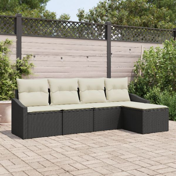 vidaXL Garten Sofa Set Set von 5 Schwarz und Creme Rattan und Polyester, 3355346