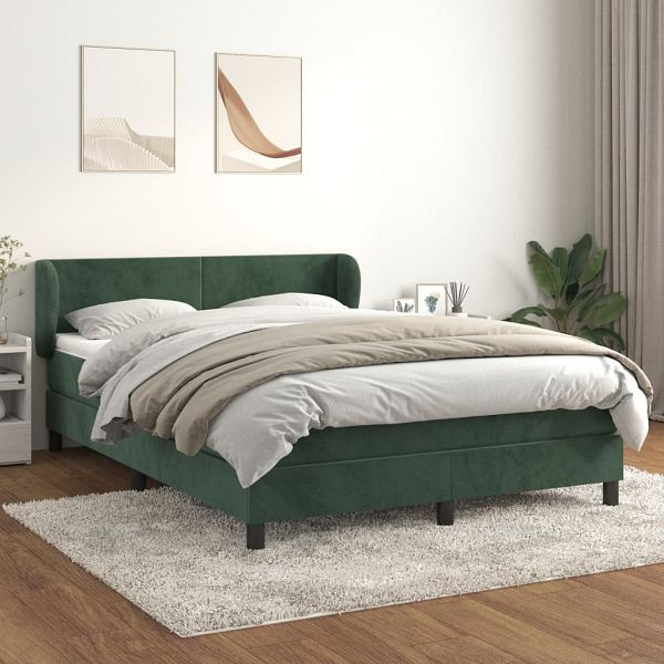 vidaXL Boxspringbett mit Matratze Dunkelgrün 140x200 cm Samt, 3127376