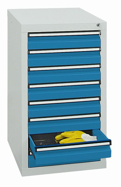 stumpf Schubladenschrank, Breite 50 cm, 100 % Teleskopauszüge, 40 kg / Schublade, 8 Schubladen, lichtgrau / lichtblau, 7101178