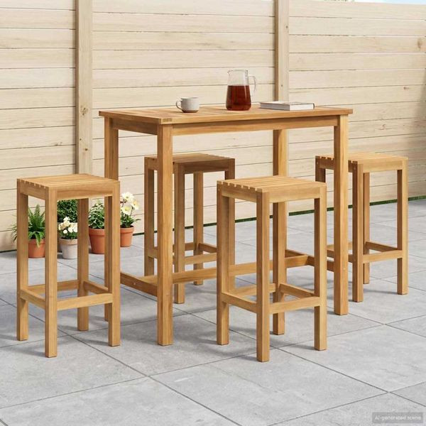 vidaXL Outdoor Bar Set 5-teilig Unbehandelt Massivholz Teak, 3422498