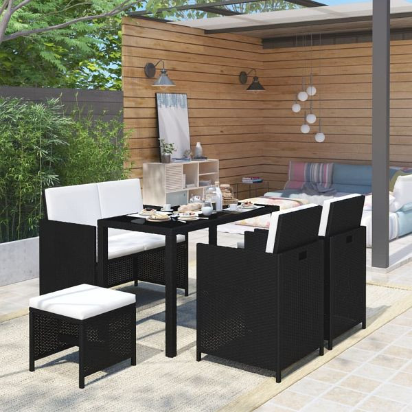 vidaXL 6-teilig Garten-Essgruppe mit Auflagen Poly Rattan Schwarz, 43903