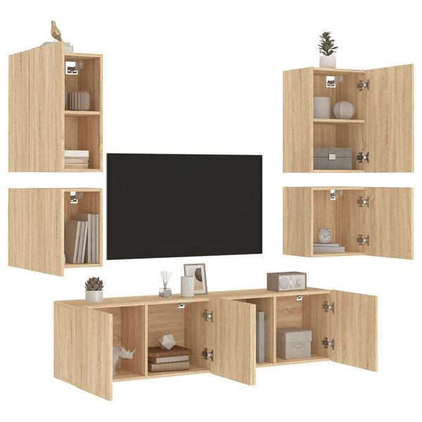 vidaXL 6-teilig Wohnwand Sonoma-Eiche Holzwerkstoff, 3216473