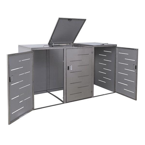Mendler XL 3er-/6er-Mülltonnenverkleidung HWC-E83, Mülltonnenbox, erweiterbar 108x66x94cm, Edelstahl 85kg, 68823+68822+73390+73391
