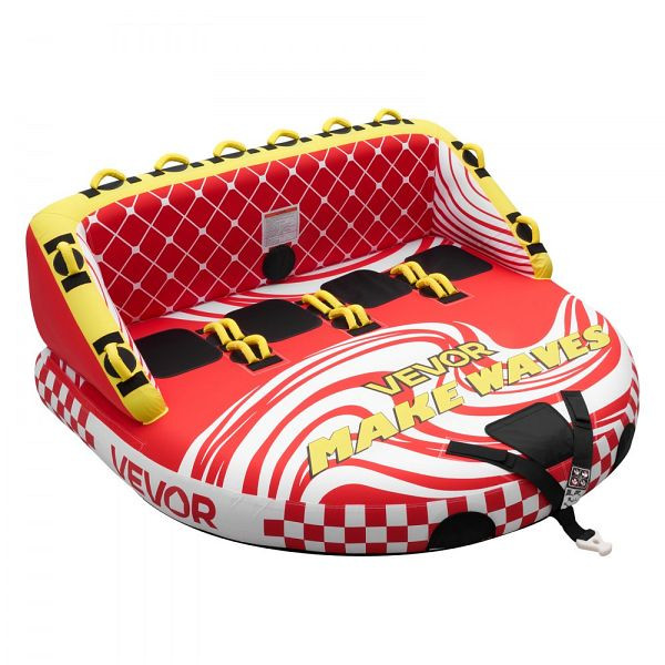 VEVOR Towable Tube für 4 Personen, 308 kg, 2 Zugpunkte, Nylonhülle, Gepolsterte Griffe, Sicherheitsventil, Rot, CQTL3SFDX4RHR6NH2001V0