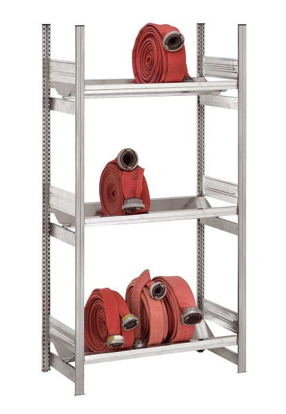 hofe Feuerwehr-Schlauchregal Grundregal, 2000x500x1000 mm, 3 Fachebenen, verzinkt, 100 kg Fachlast, 500 kg Feldlast, zweiseitige Bedienung, HZG205010AF