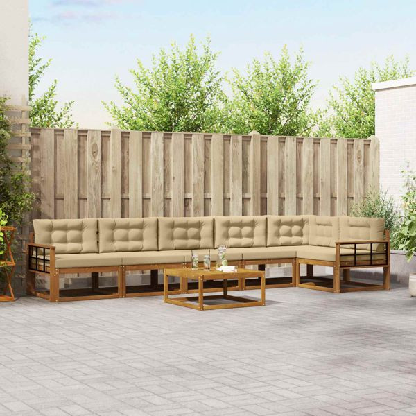 vidaXL Outdoor-Sofagarnitur mit Kissen 7-teilig Natur und Beige, 3367696