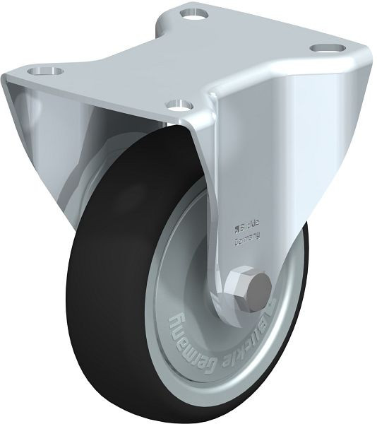 Blickle B-PATH 100K-FK Stahlblech-Bockrolle mit Anschraubplatte, Thermoplastisches Polyurethan, Grau, 754189