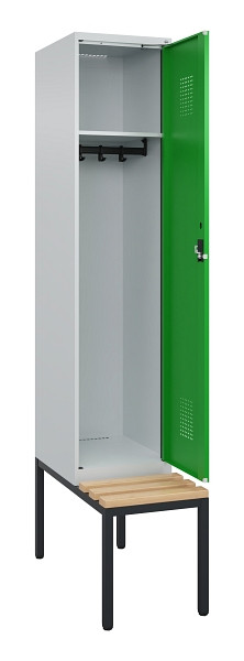 C+P Spind Evolo PLUS, 1 Abteile, 2120x400x815mm, 7035/6037, Haken 4, Zylinderschloss, Sitzfläche Buche-Hartholz, Sitzbank, 0490507-12 S10038