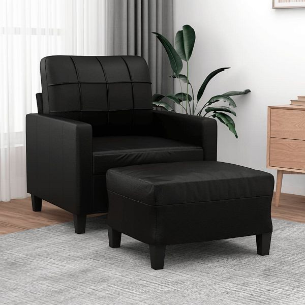 vidaXL Sessel mit Hocker Schwarz 60 cm Kunstleder, 3201009
