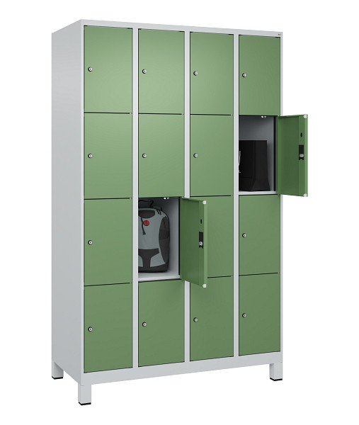 C+P Schließfachschrank Evolo PLUS, mit Füßen, 16 Fächer, 1950x1200x500mm, 7035/6011 Resedagrün, 049010-404 S10010