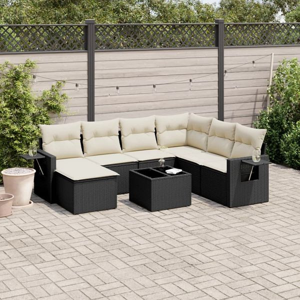 vidaXL 8-teilig Garten-Sofagarnitur mit Kissen Schwarz Poly Rattan, 3252843