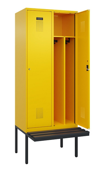 C+P Spind Evolo PLUS, 2 Abteile, 2120x800x815mm, 1023/1023, Haken 4, Zylinderschloss, Sitzfläche Kunststoff, Trennwand, 0490407-22F S10102