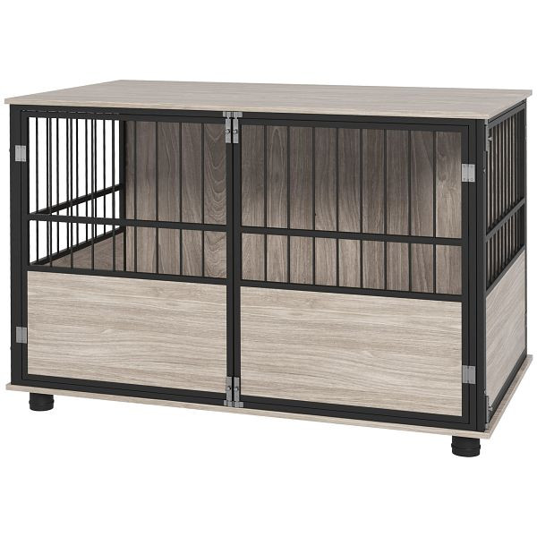 PawHut Hundebox, robust & stilvoll, 100x60x68cm, Walnussholz-Finish & Schwarz, D02-168V02WN