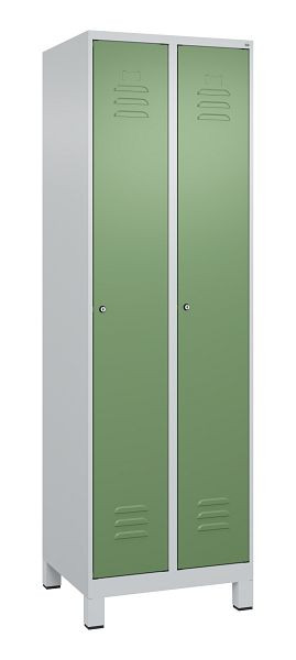 C+P Mehrzweckschrank Classic PLUS, Wäsche-Spind, Füße, 2 Abteile, 1950x600x500mm, 7035/6011, Zylinderschlösser, 080010-20B S10021