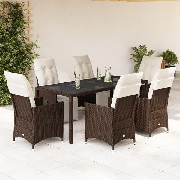 vidaXL 7-tlg. Garten-Bistro-Set mit Kissen Braun Poly Rattan, 3276919
