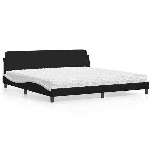 vidaXL Bett mit Matratze Schwarz und Weiß 200x200 cm Kunstleder, 3208482