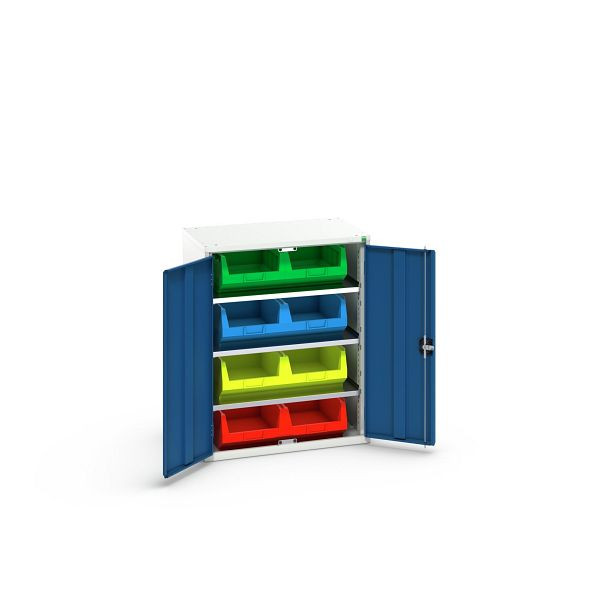 bott verso Magazinschrank, mit 3 Fachböden und 8 Sichtlagerkästen, BxTxH: 800 x 550 x 1000 mm, Lichtgrau / Enzianblau, 16926450.11