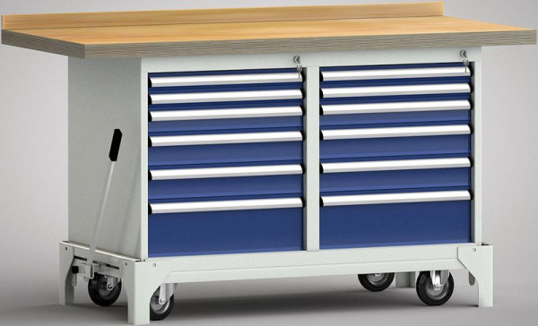 KLW Fahrbare Profi-Werkbank - 1500 x 700 x 871 mm L x B x H, links & rechts 2x50EA/75EA/2x100EA/175EA, WP782N-1500M45-E7028