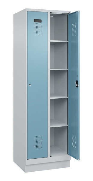 C+P Wäsche-Spind Evolo PLUS, mit Sockel, 2 Abteile, 1950x600x500mm, 7035/0010, Verschluss Zylinderschloss, Ablageböden 8, 049020-20B S10036