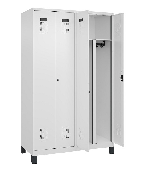 C+P PSA Schwarz-Weiß-Spind Evolo PLUS, mit Füßen, 4 Abteile, 1950x1200x500mm, 9, Frontfarbe RAL 9016 Verkehrsweiß, Zylinderschloss, 049012-40P S10047