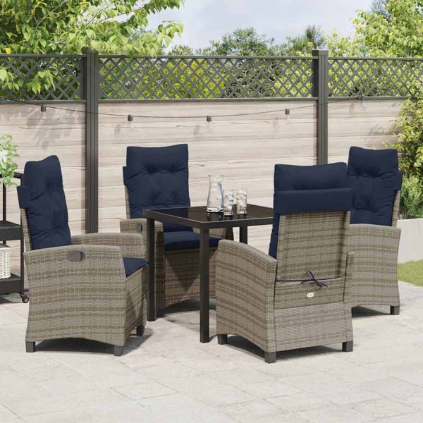 vidaXL Garten Essgruppe mit Kissen 5-teilig Grau Poly-Rattan, 3380464