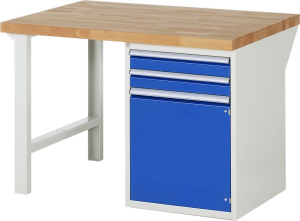 RAU Werkbank Serie 7000 - Modell 7503-1, B1250 x T900 x H890 mm, Systemunterbau B1250 x T850 x H850 mm, mit 2 Schubladen und 1 Tür, 03-7503A1-129B4M.11